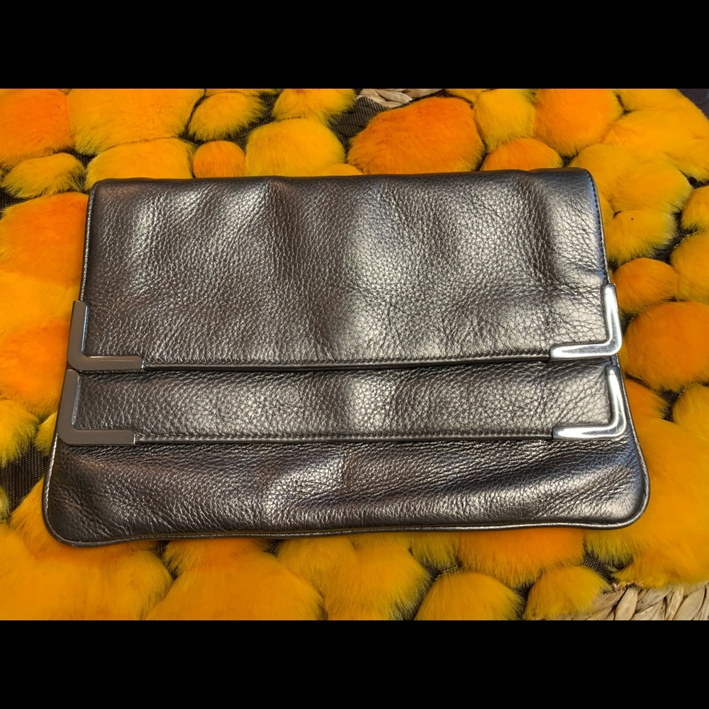 Michael Kors  Metallic Grey/Silver Leather Clutch - Picture 1 of 12